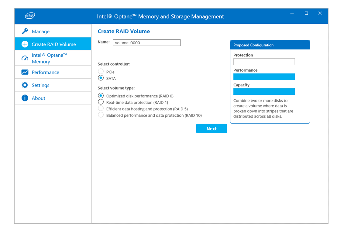 RAID Configuration with Intel® Memory and Storage Management